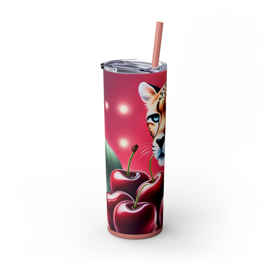 Wild Cherry Leopard Skinny Tumbler with Straw, 20oz - Vibrant Travel Mug for Nature Lovers
