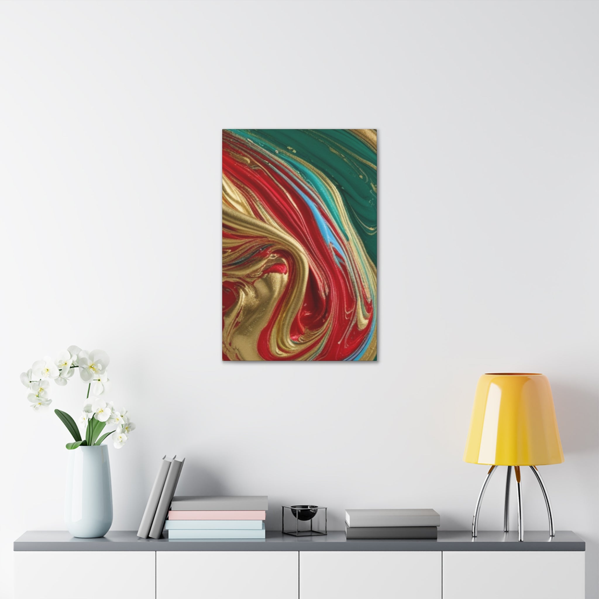 Abstract Swirl – Gold, Red, Blue, and Green Gallery Wrapped Canvas