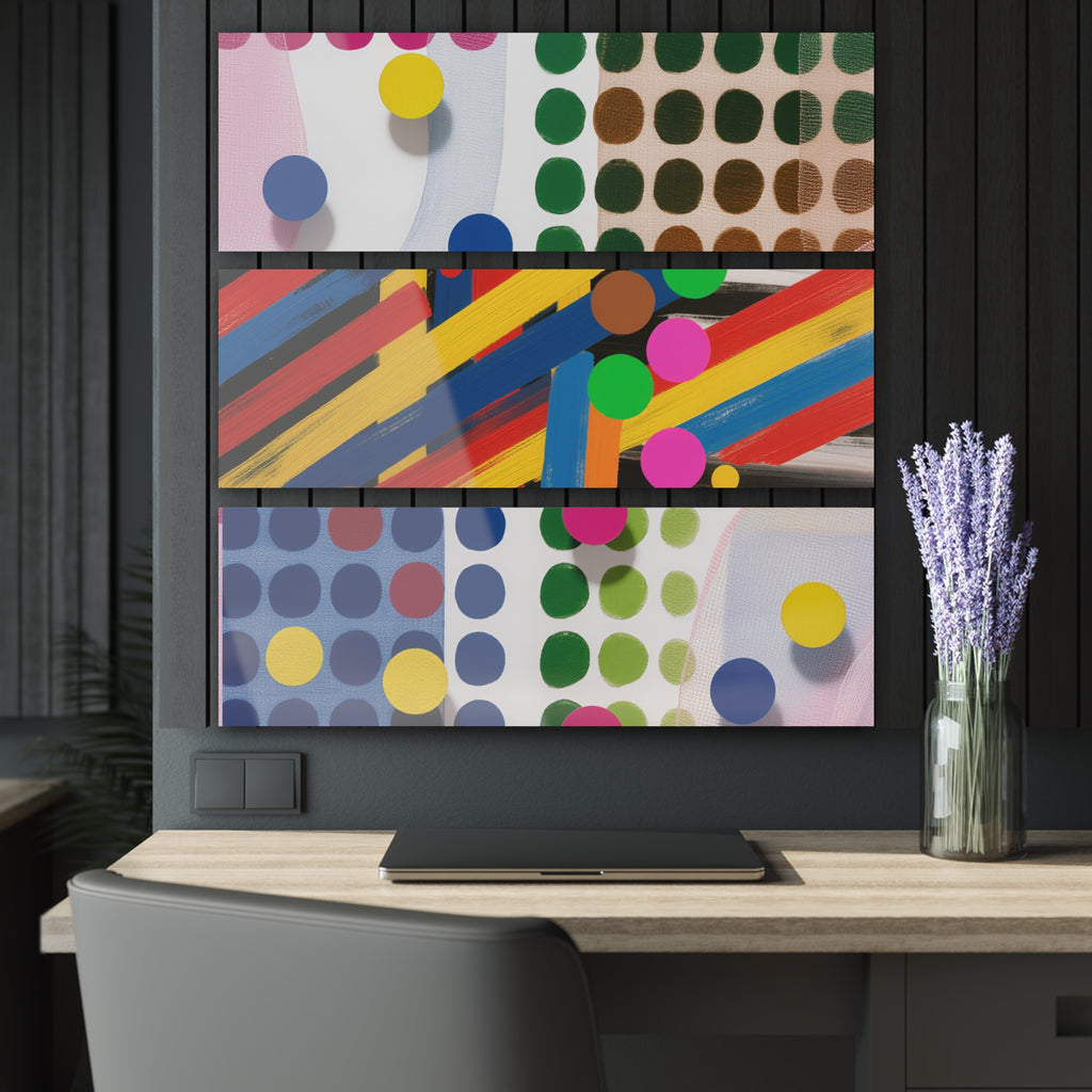 Abstract Dot & Stripe Triptych Acrylic Wall Art