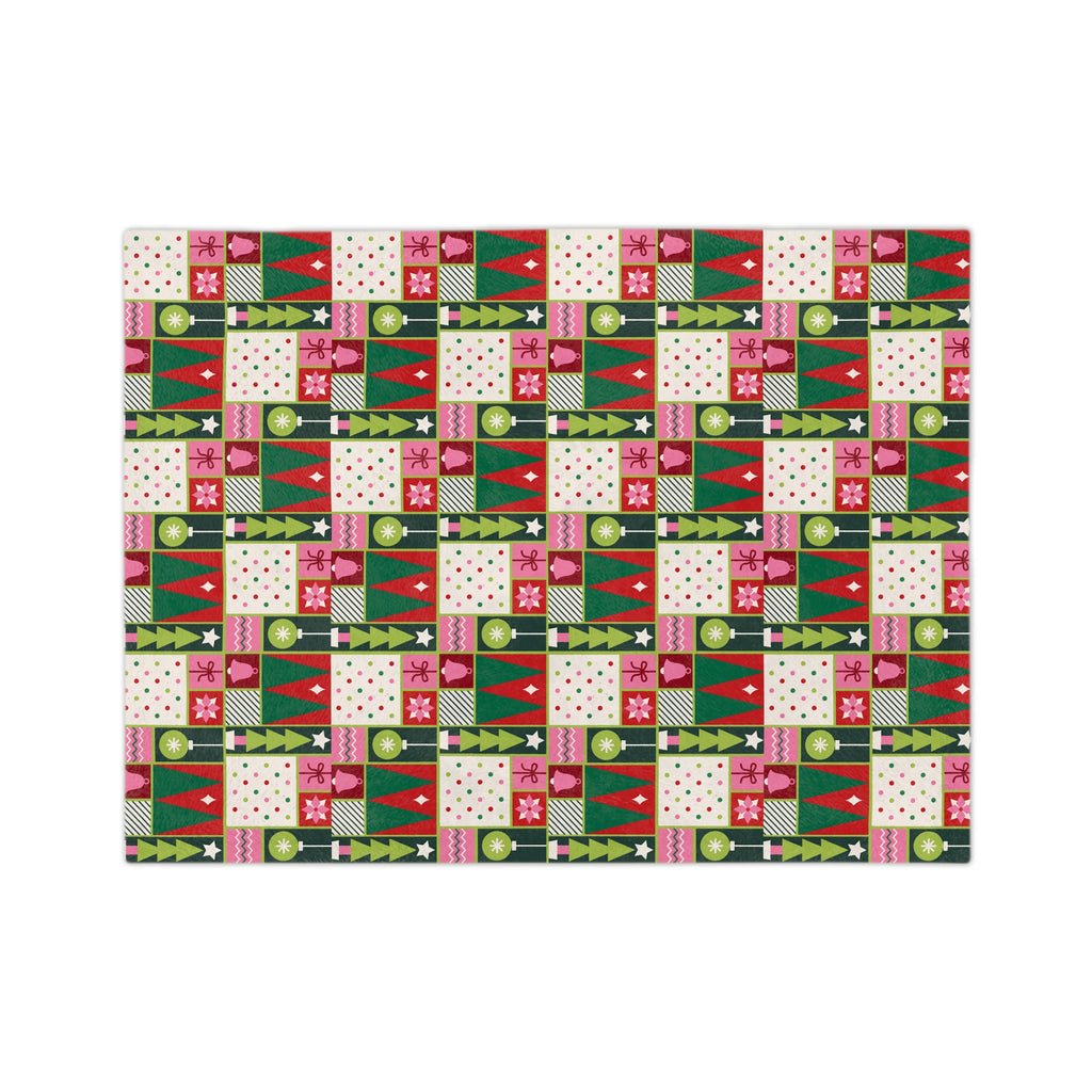 Christmas Patchwork Velvet Blanket — Retro Trees & Ornaments Holiday Throw