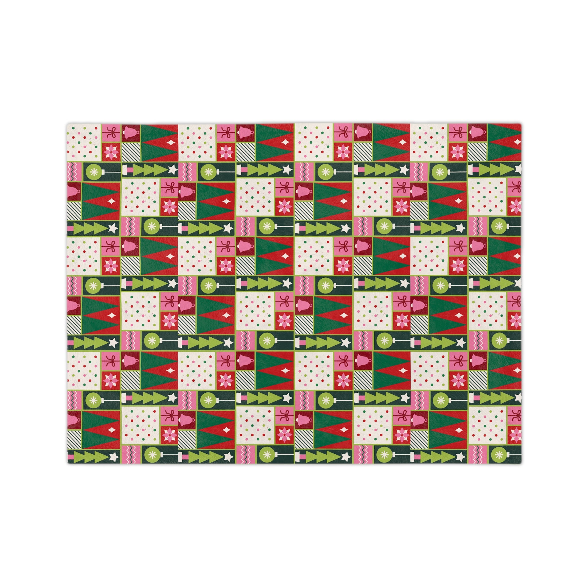Christmas Patchwork Velvet Blanket — Retro Trees & Ornaments Holiday Throw