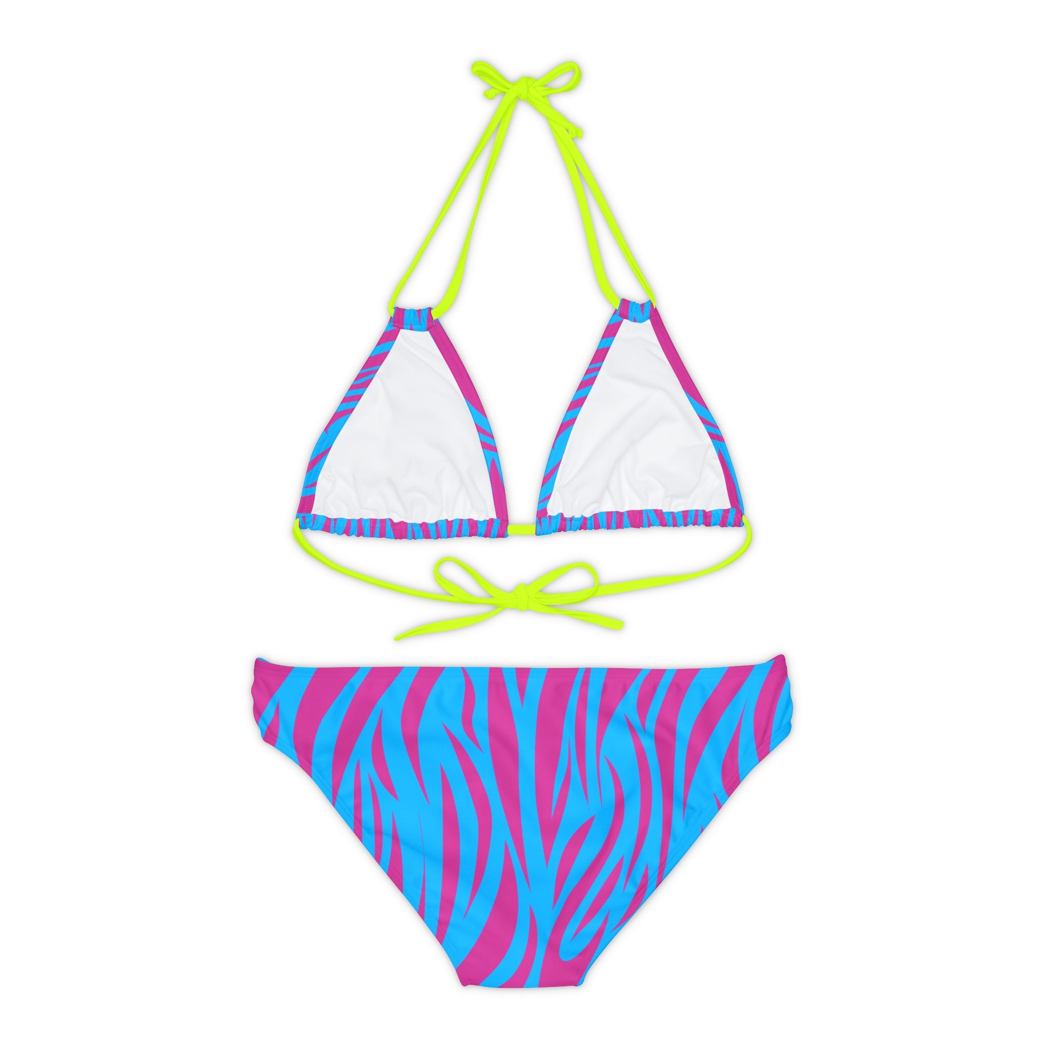 Neon Zebra Print Strappy Bikini Set