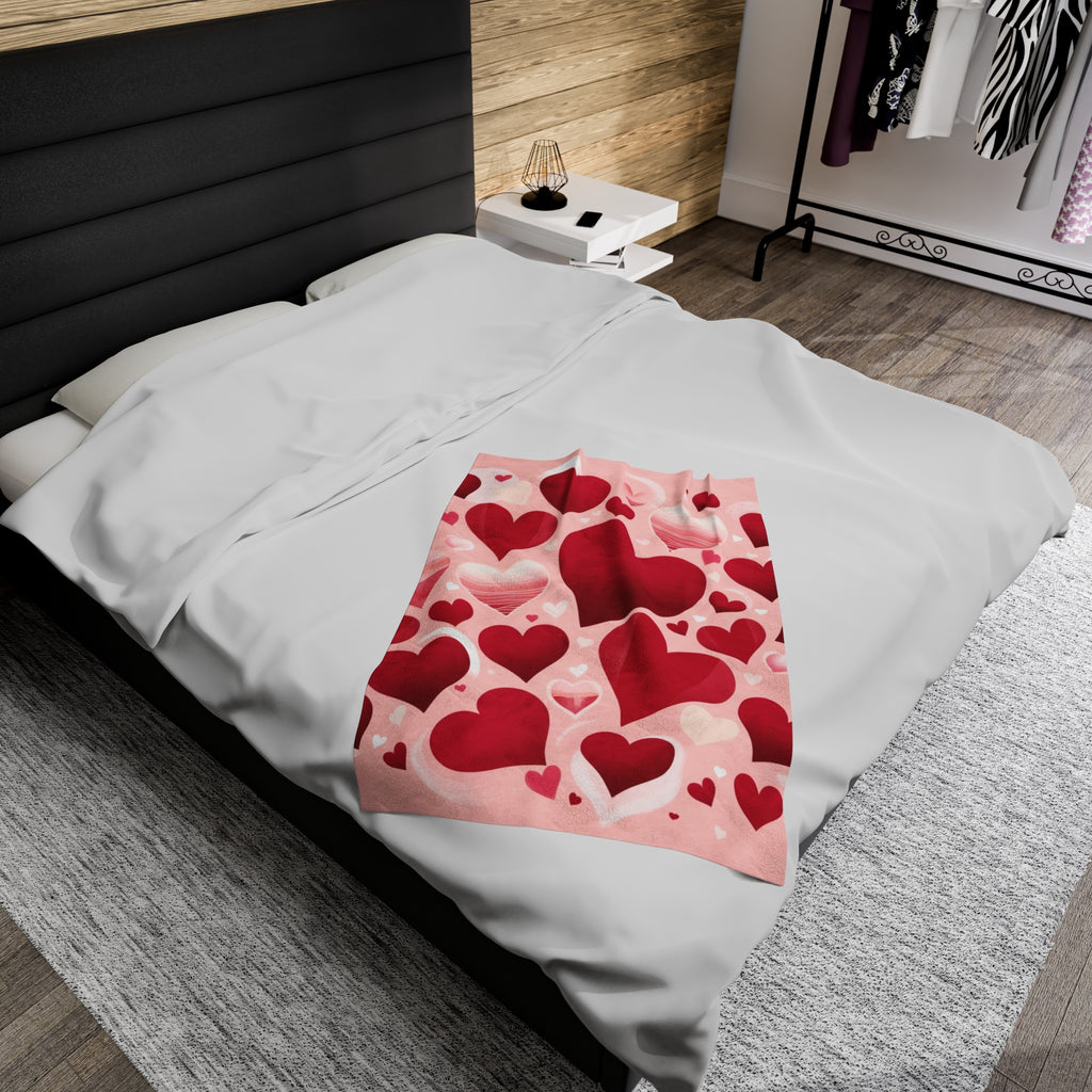 Romantic Heart Pattern Velveteen Plush Blanket for Cozy Moments