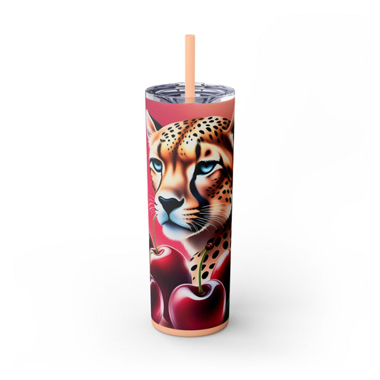 Wild Cherry Leopard Skinny Tumbler with Straw, 20oz - Vibrant Travel Mug for Nature Lovers