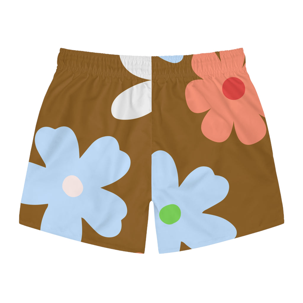 Brown Floral Swim Trunks