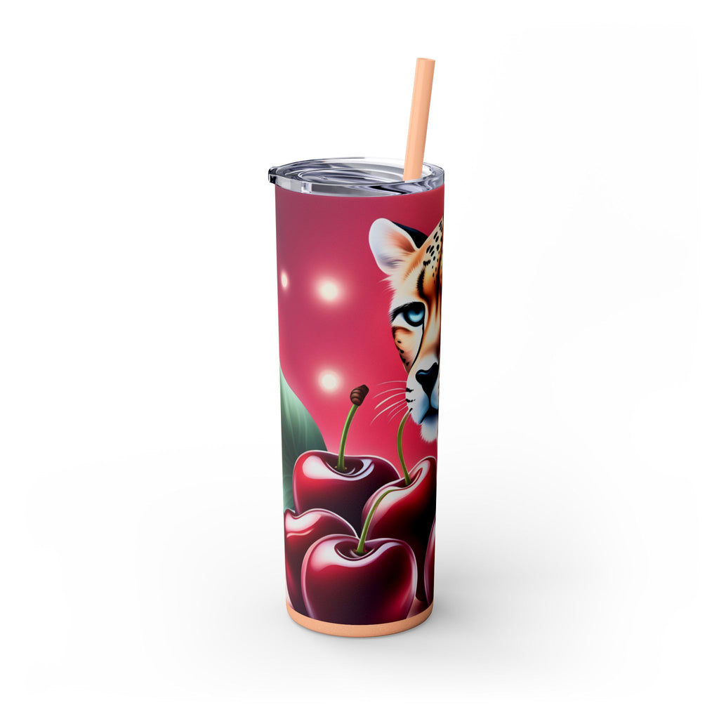 Wild Cherry Leopard Skinny Tumbler with Straw, 20oz - Vibrant Travel Mug for Nature Lovers