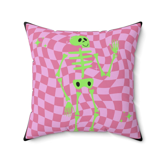 Skeleton Faux Suede Square Pillow