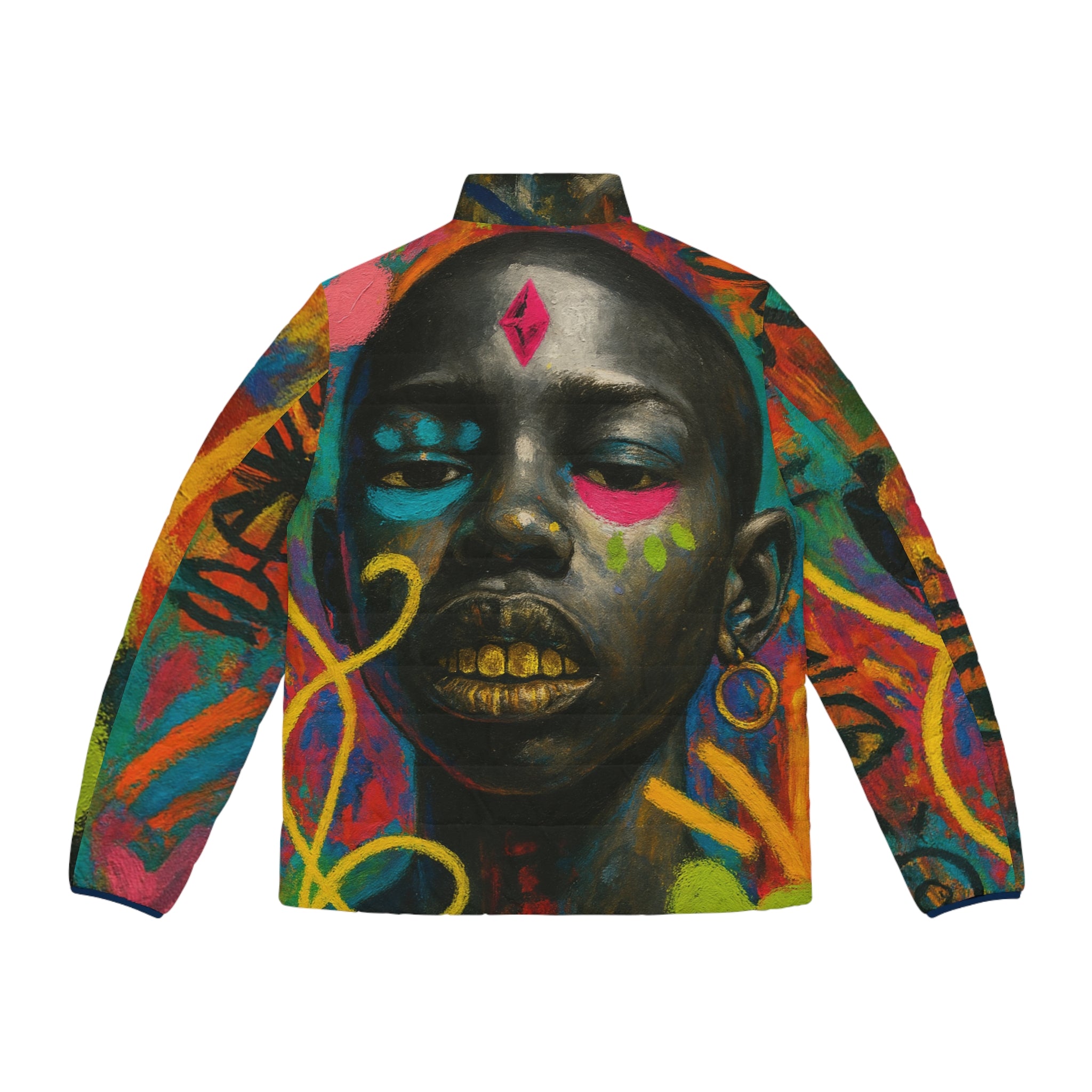 Graffiti Portrait Puffer Jacket — Bold Urban Art Winter Coat