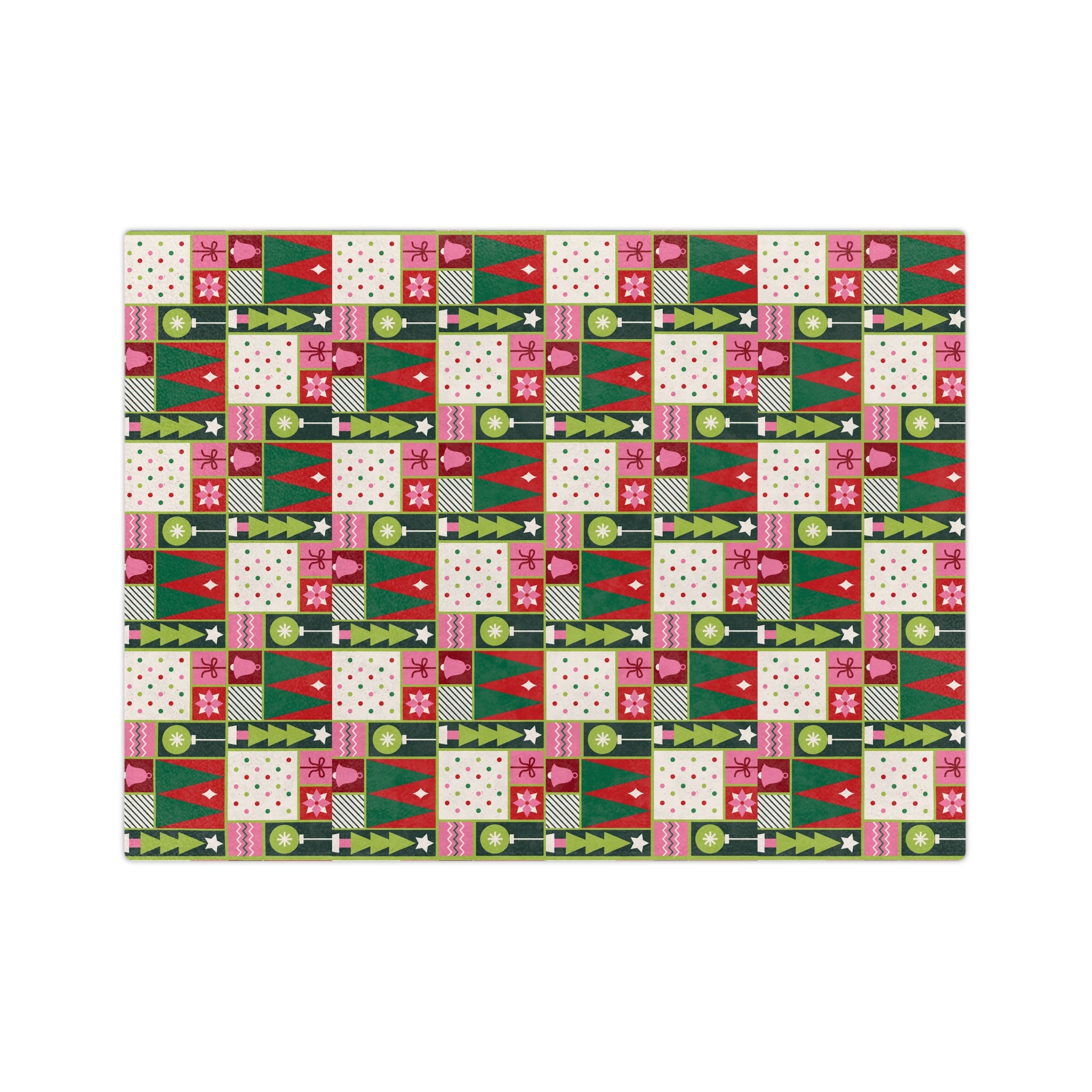 Christmas Patchwork Velvet Blanket — Retro Trees & Ornaments Holiday Throw