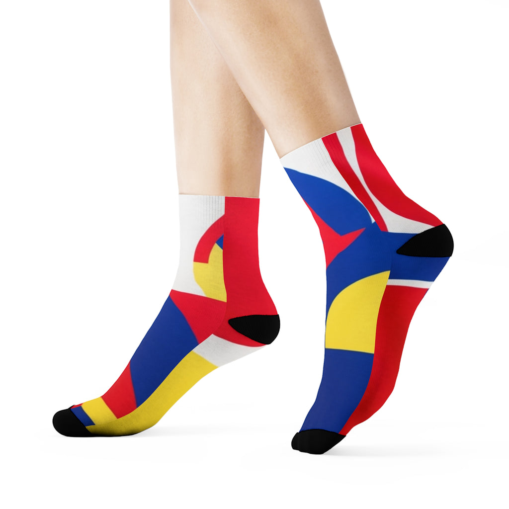 Abstract Color Block Crew Socks