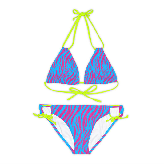 Neon Zebra Print Strappy Bikini Set