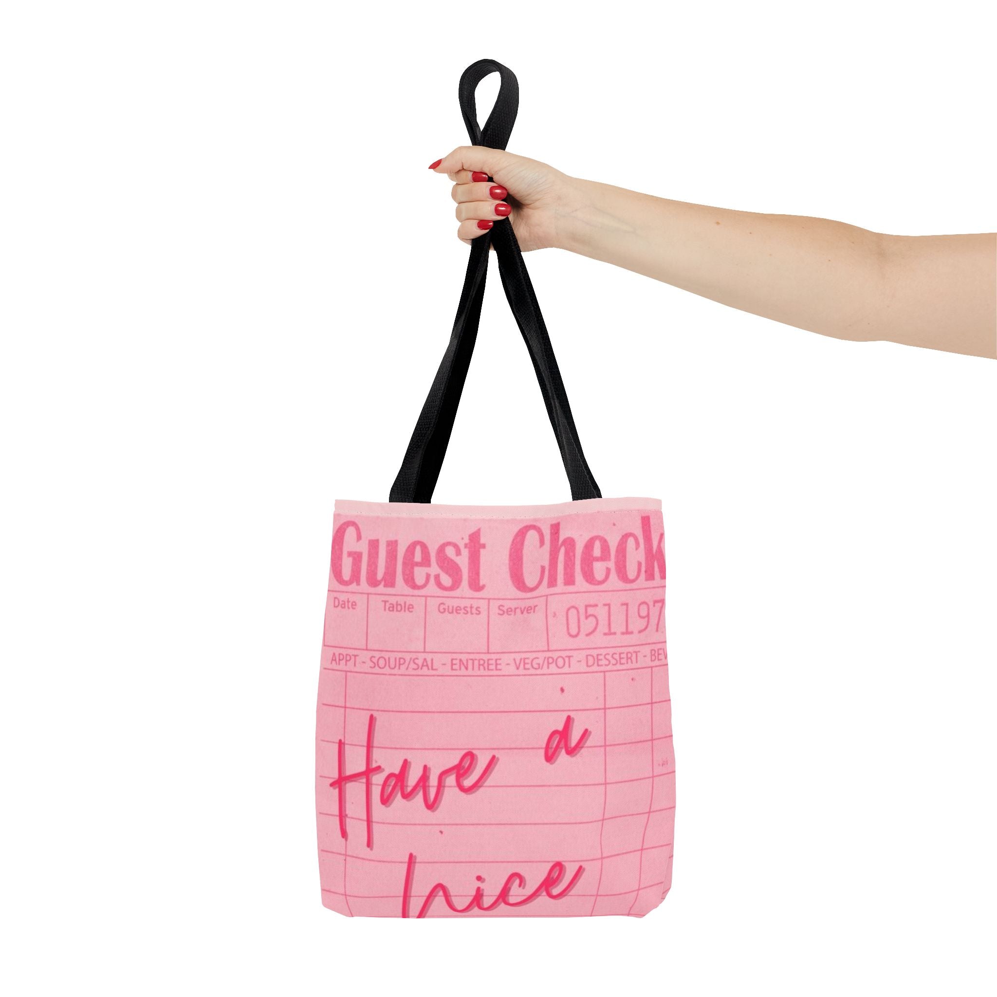 Guest Check Pink Tote Bag — 'Have a Nice Day' Retro Diner AOP Shopper