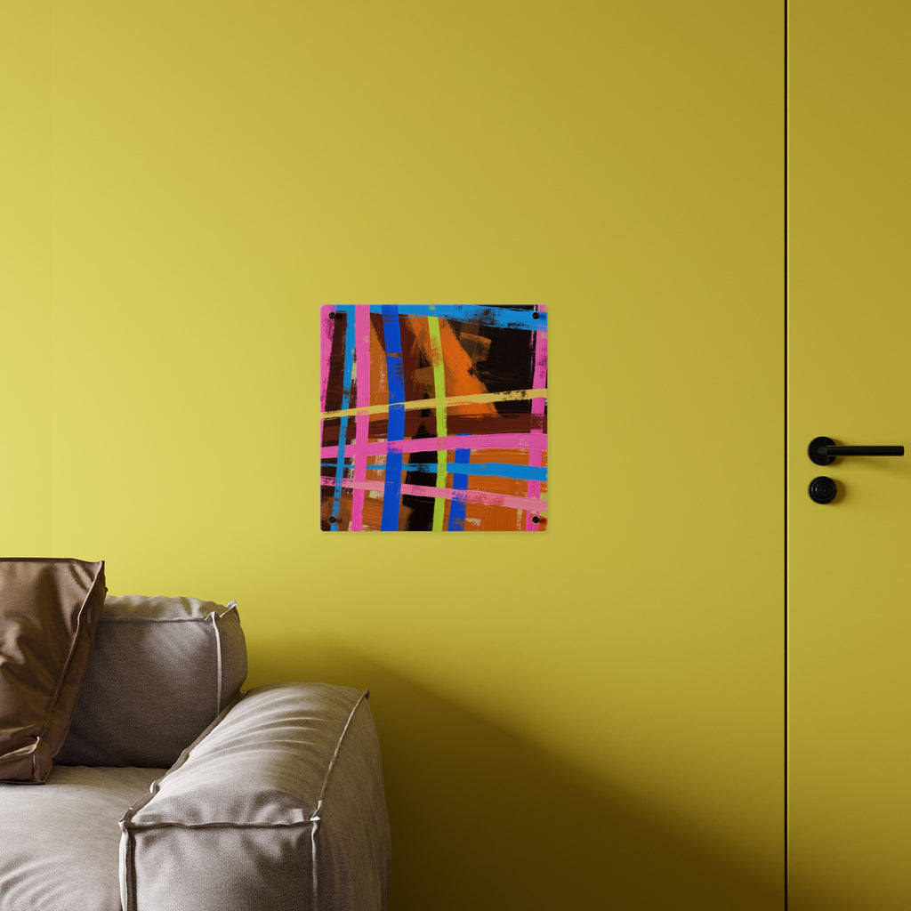 Abstract Neon Grid Acrylic Wall Art Panel — Colorful Modern Geometric Decor