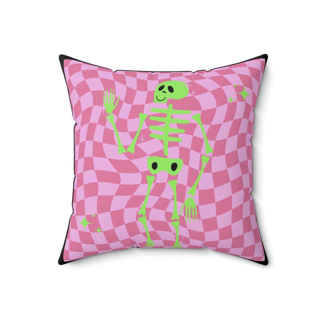 Skeleton Faux Suede Square Pillow