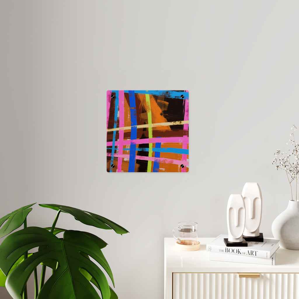 Abstract Neon Grid Acrylic Wall Art Panel — Colorful Modern Geometric Decor