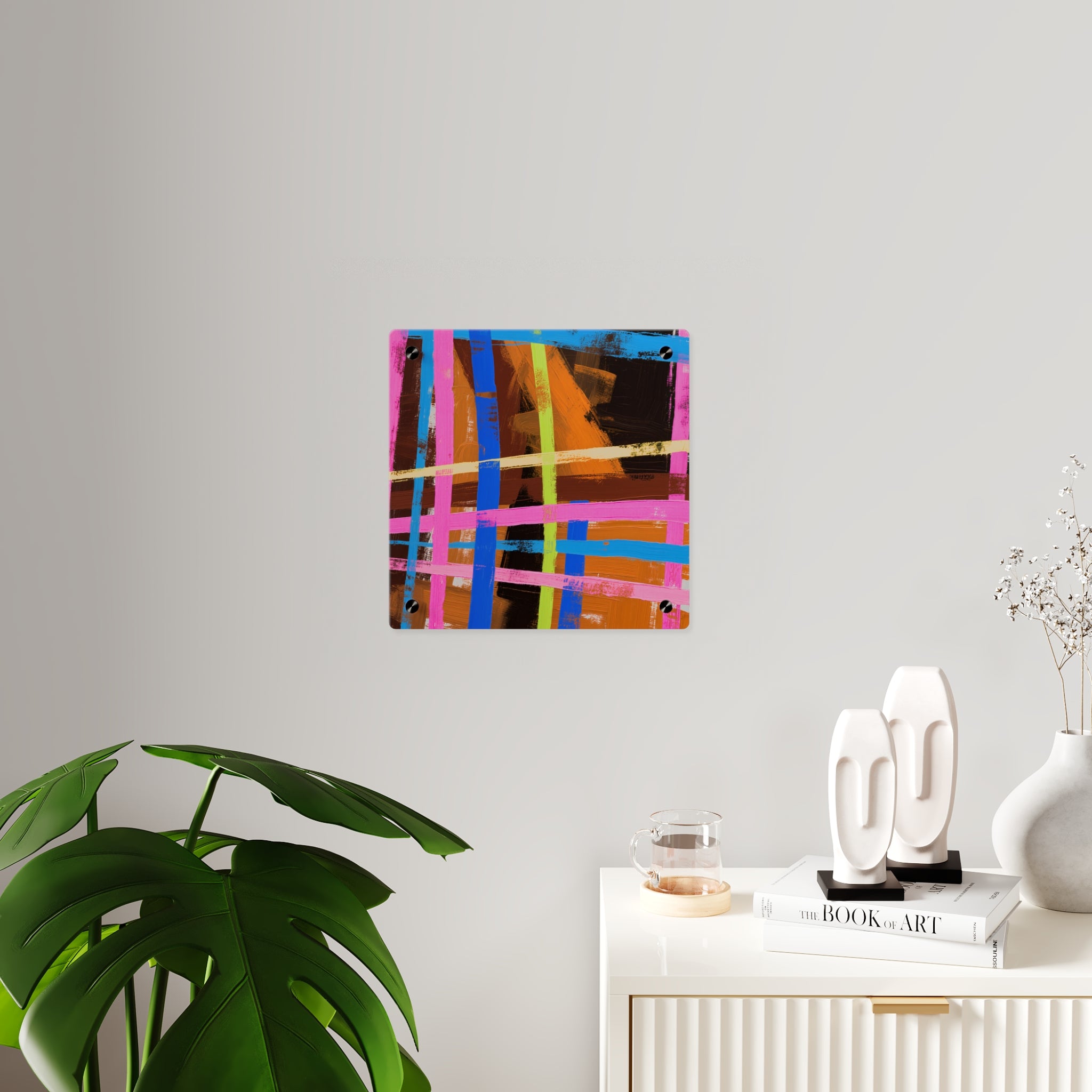 Abstract Neon Grid Acrylic Wall Art Panel — Colorful Modern Geometric Decor
