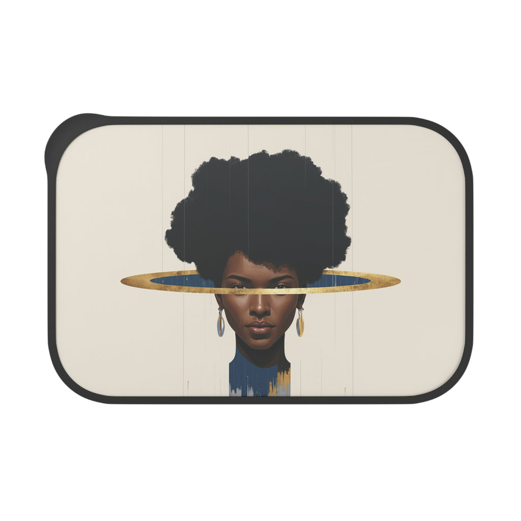 Artistic Afro Portrait Bento Box with Utensils — Stylish Eco PLA Lunch Container