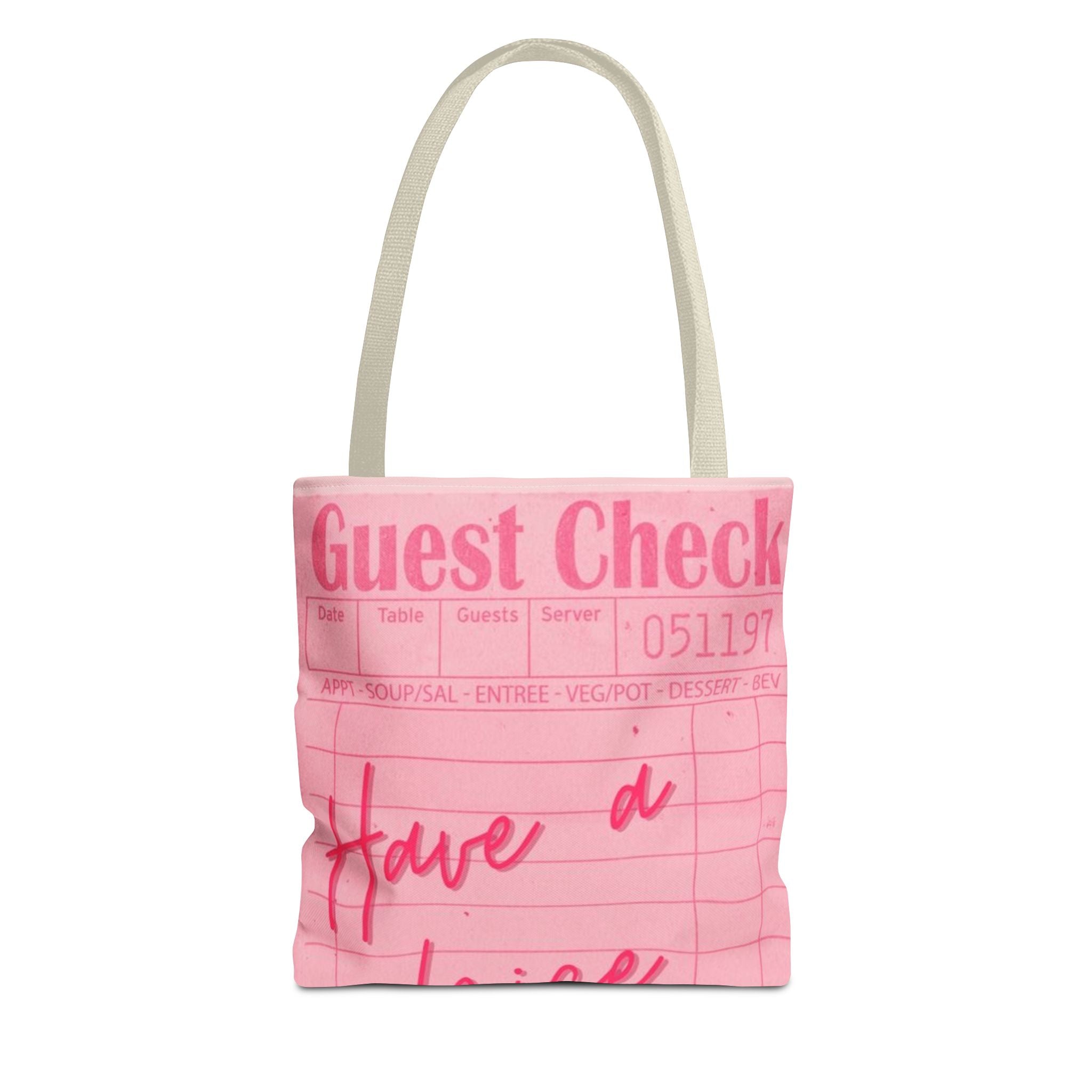 Guest Check Pink Tote Bag — 'Have a Nice Day' Retro Diner AOP Shopper