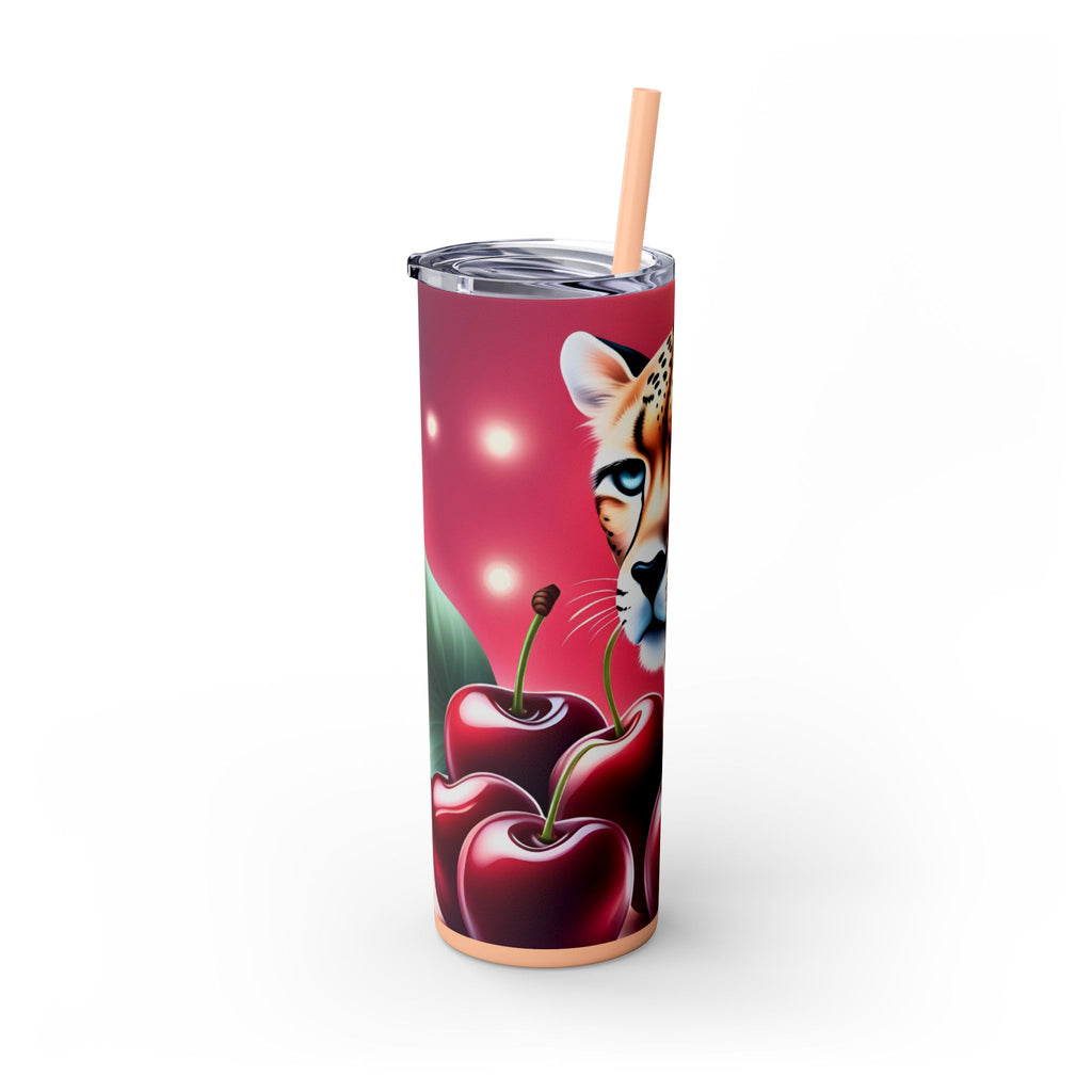 Wild Cherry Leopard Skinny Tumbler with Straw, 20oz - Vibrant Travel Mug for Nature Lovers
