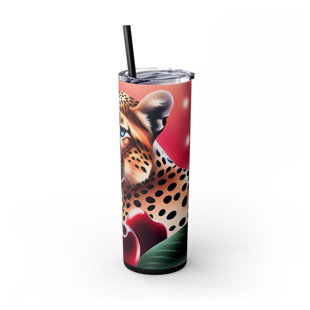 Wild Cherry Leopard Skinny Tumbler with Straw, 20oz - Vibrant Travel Mug for Nature Lovers