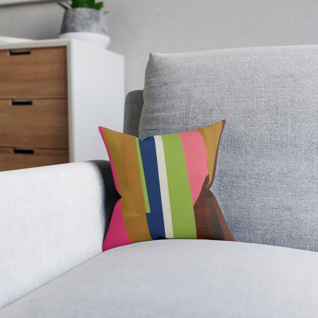 Abstract Colorblock Square Pillow — Bright Stripes Decorative Throw Pillow