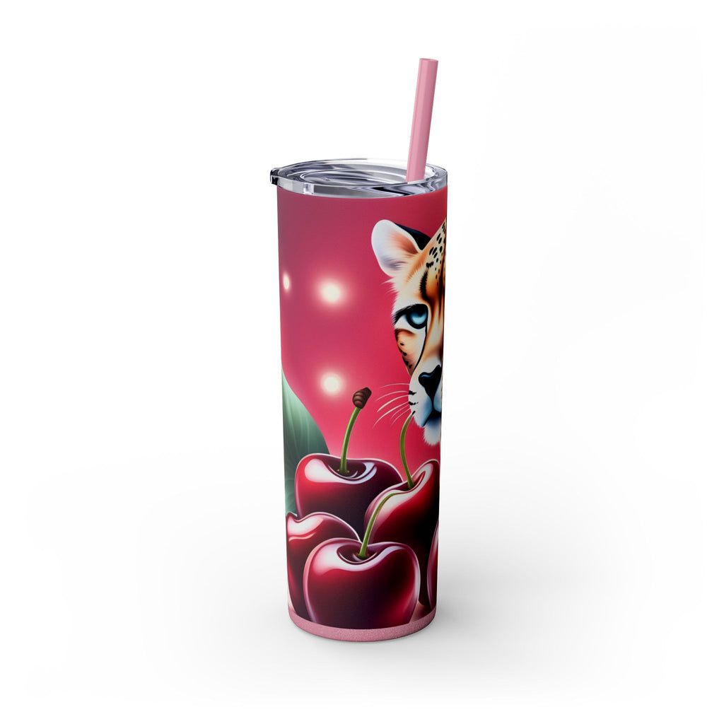 Wild Cherry Leopard Skinny Tumbler with Straw, 20oz - Vibrant Travel Mug for Nature Lovers