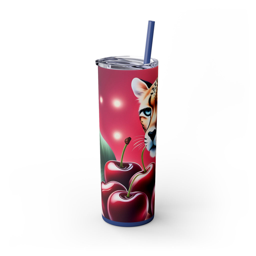 Wild Cherry Leopard Skinny Tumbler with Straw, 20oz - Vibrant Travel Mug for Nature Lovers