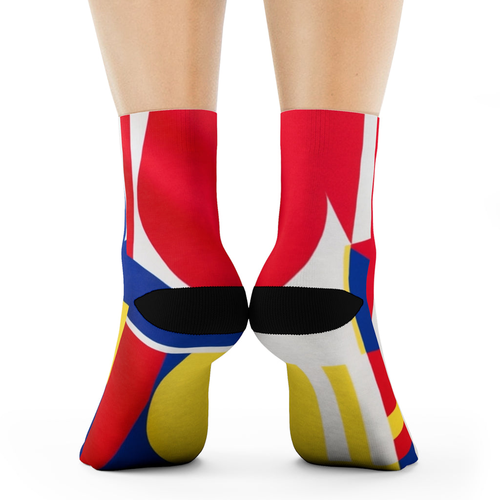 Abstract Color Block Crew Socks