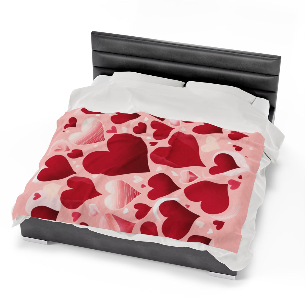 Romantic Heart Pattern Velveteen Plush Blanket for Cozy Moments