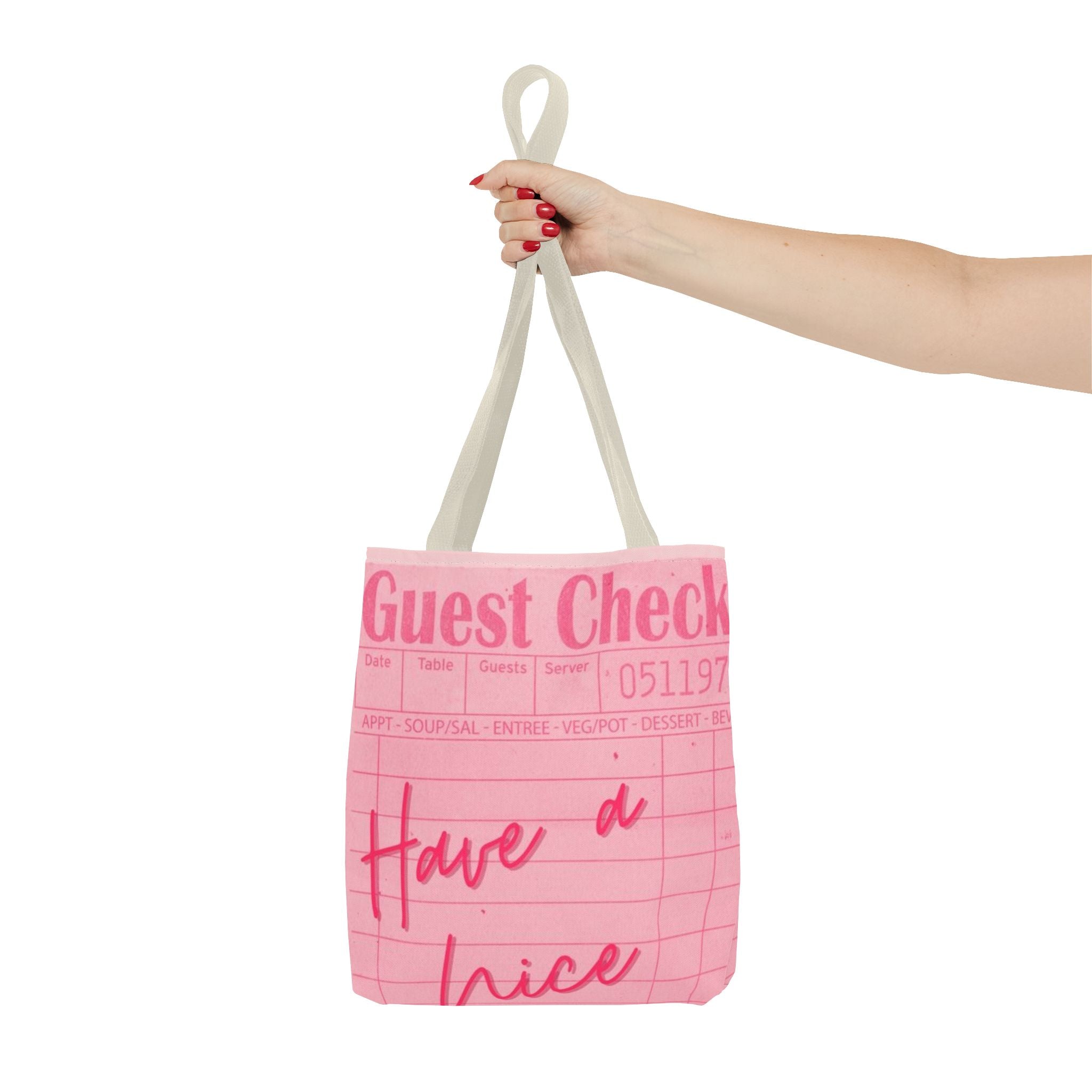 Guest Check Pink Tote Bag — 'Have a Nice Day' Retro Diner AOP Shopper
