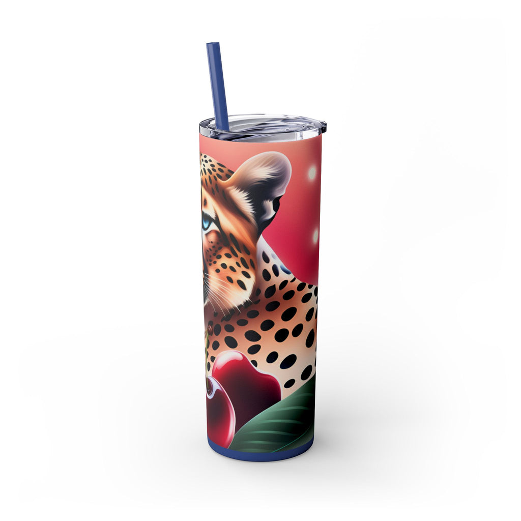 Wild Cherry Leopard Skinny Tumbler with Straw, 20oz - Vibrant Travel Mug for Nature Lovers