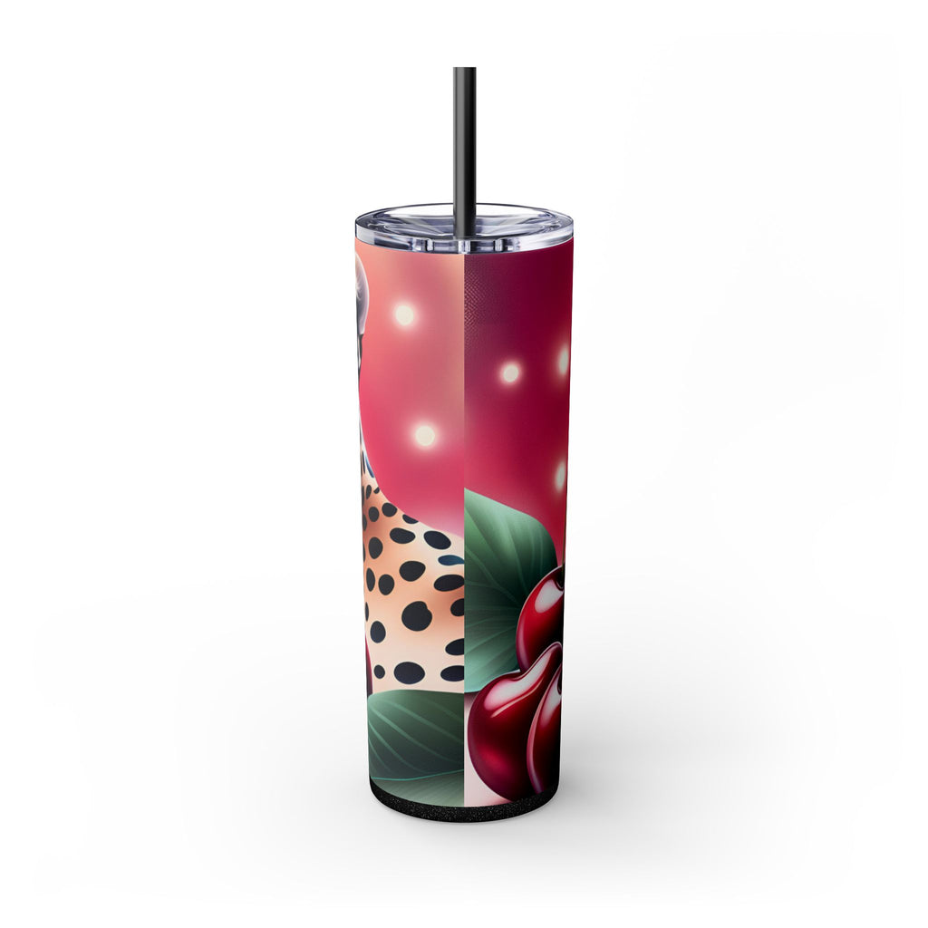 Wild Cherry Leopard Skinny Tumbler with Straw, 20oz - Vibrant Travel Mug for Nature Lovers