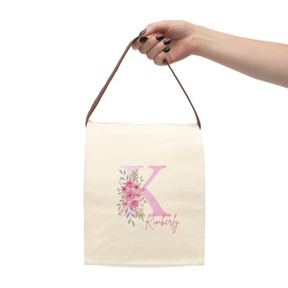 Personalized Floral Canvas Lunch Bag with Strap - Stylish and Eco-Friendly