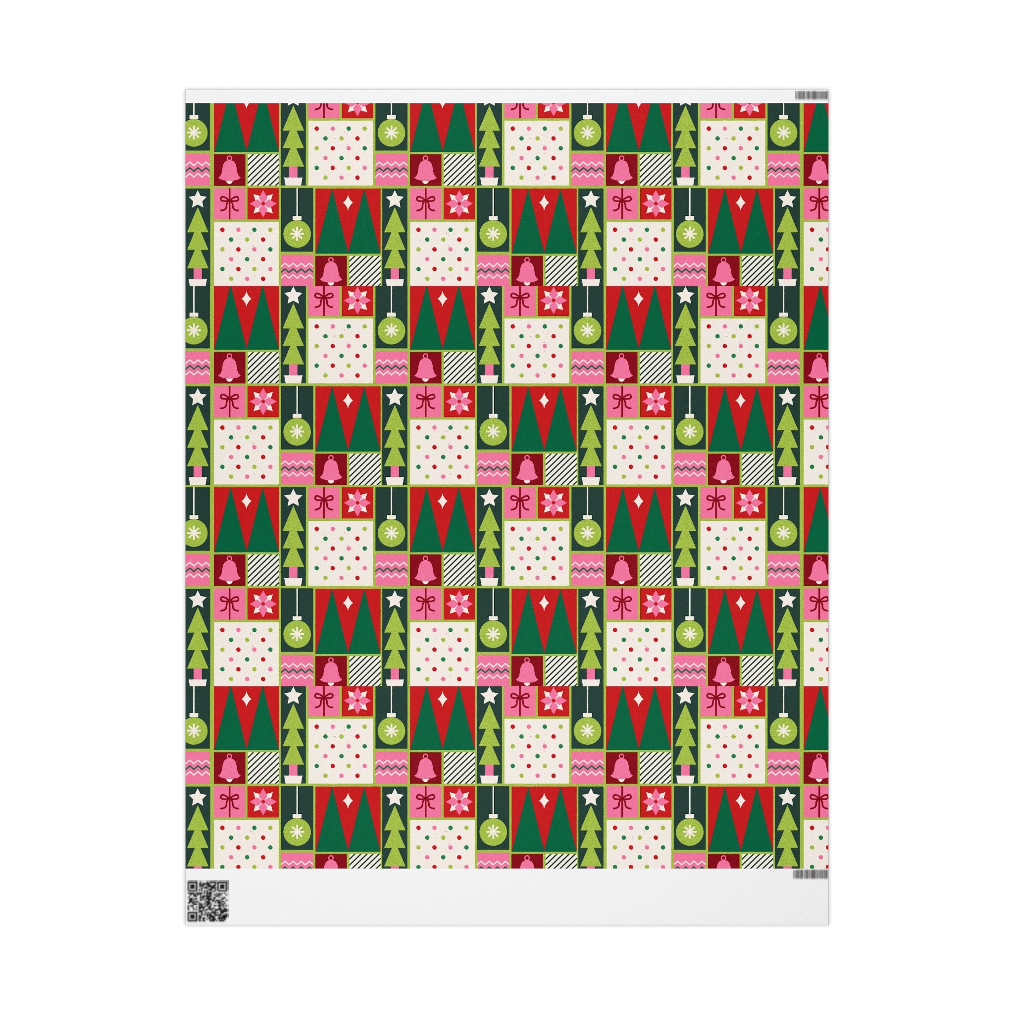 Christmas Patchwork Wrapping Paper Roll — Festive Green & Red Holiday Gift Wrap