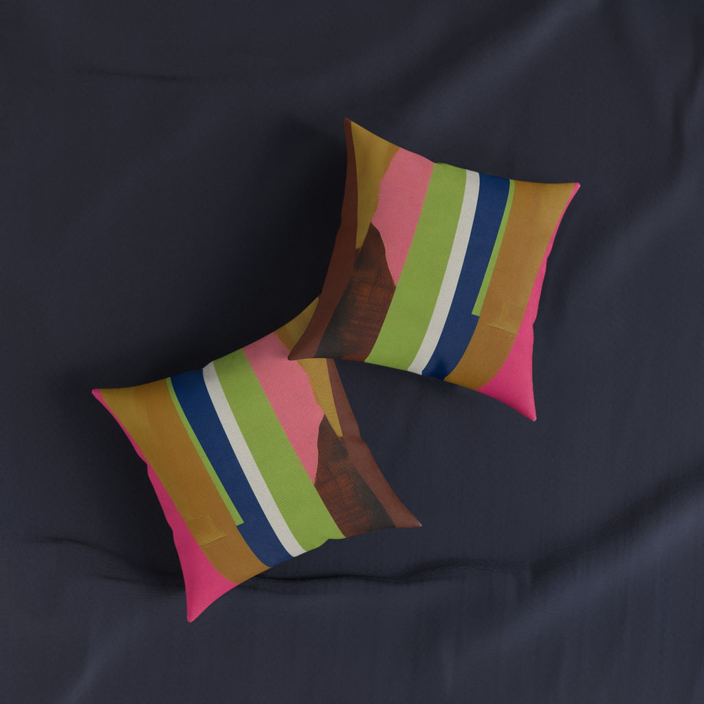 Abstract Colorblock Square Pillow — Bright Stripes Decorative Throw Pillow