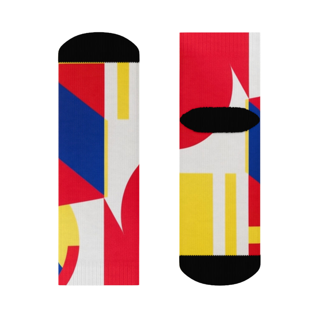 Abstract Color Block Crew Socks