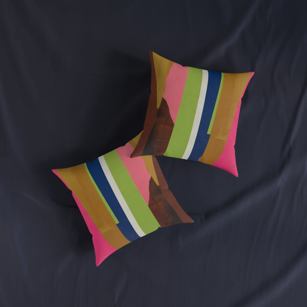 Abstract Colorblock Square Pillow — Bright Stripes Decorative Throw Pillow