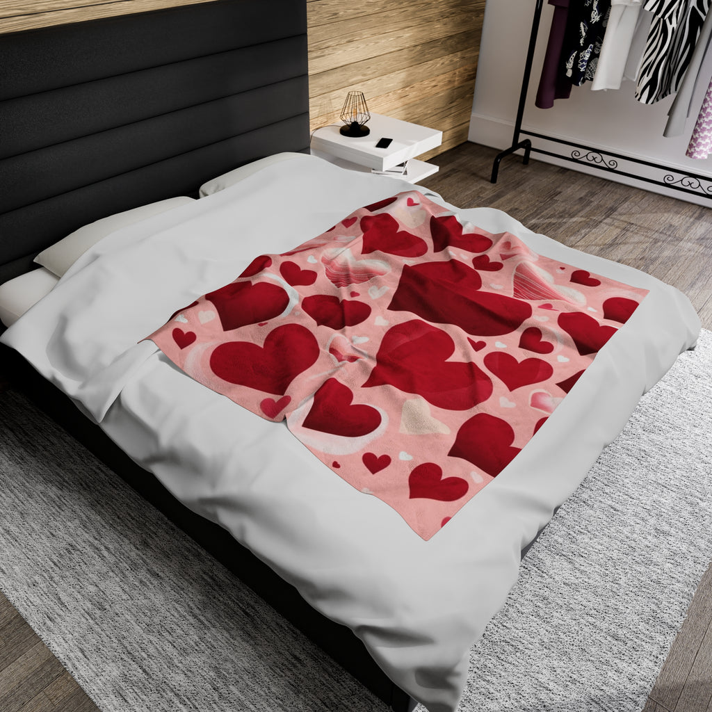 Romantic Heart Pattern Velveteen Plush Blanket for Cozy Moments