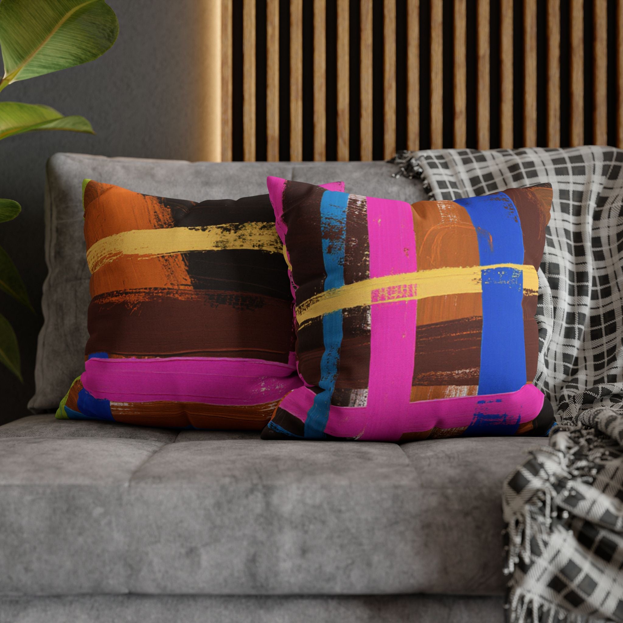 Plaid Accent Colorful Throw Pillow