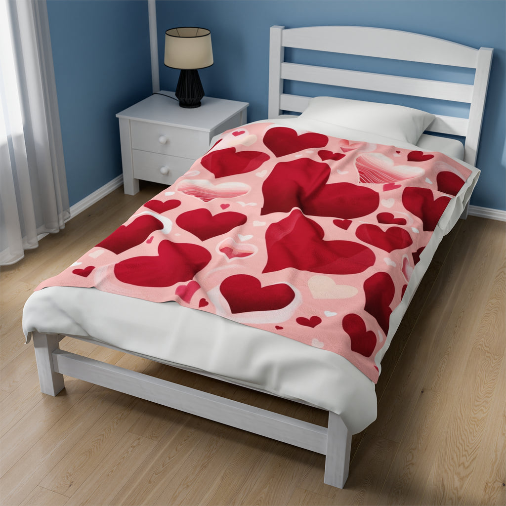 Romantic Heart Pattern Velveteen Plush Blanket for Cozy Moments