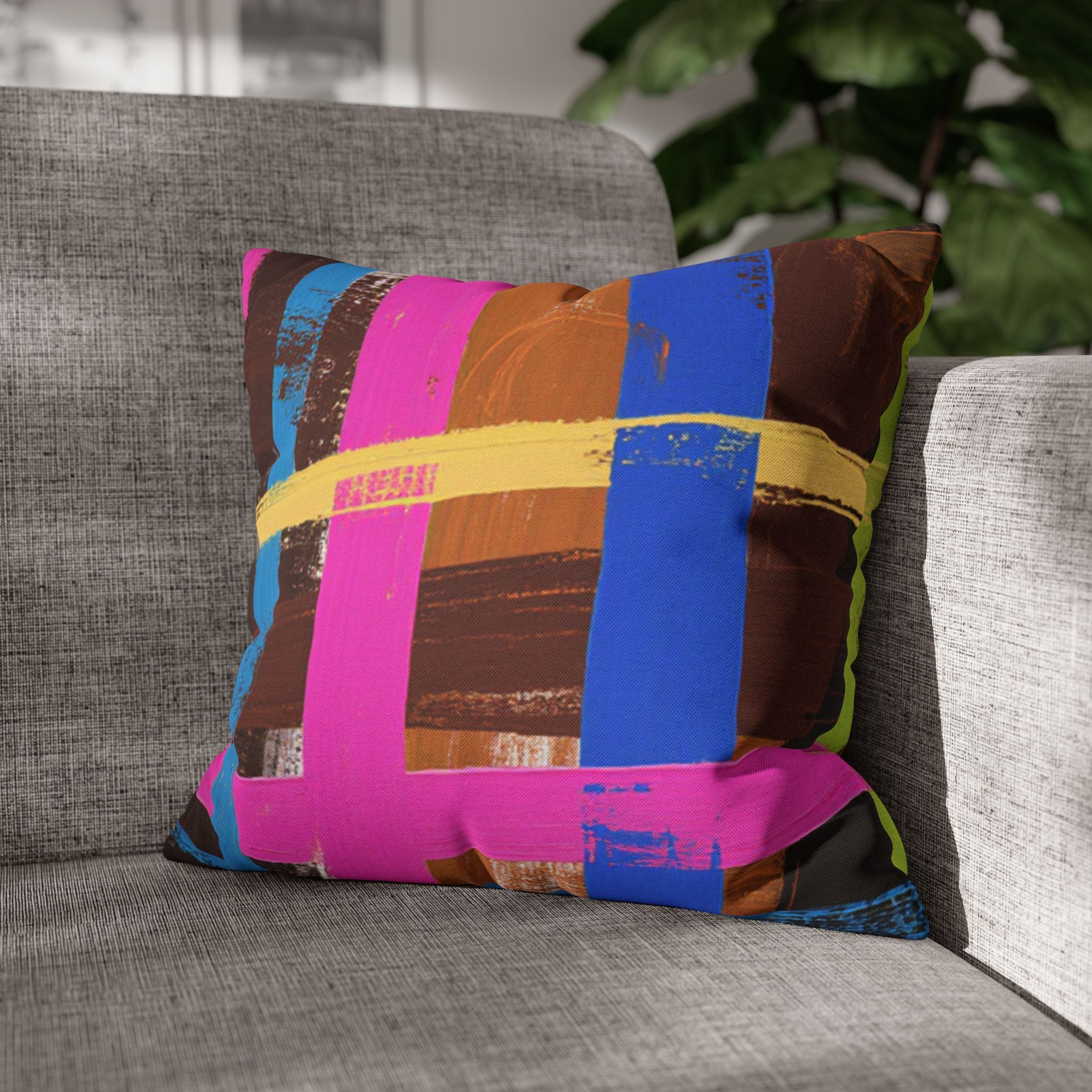 Plaid Accent Colorful Throw Pillow