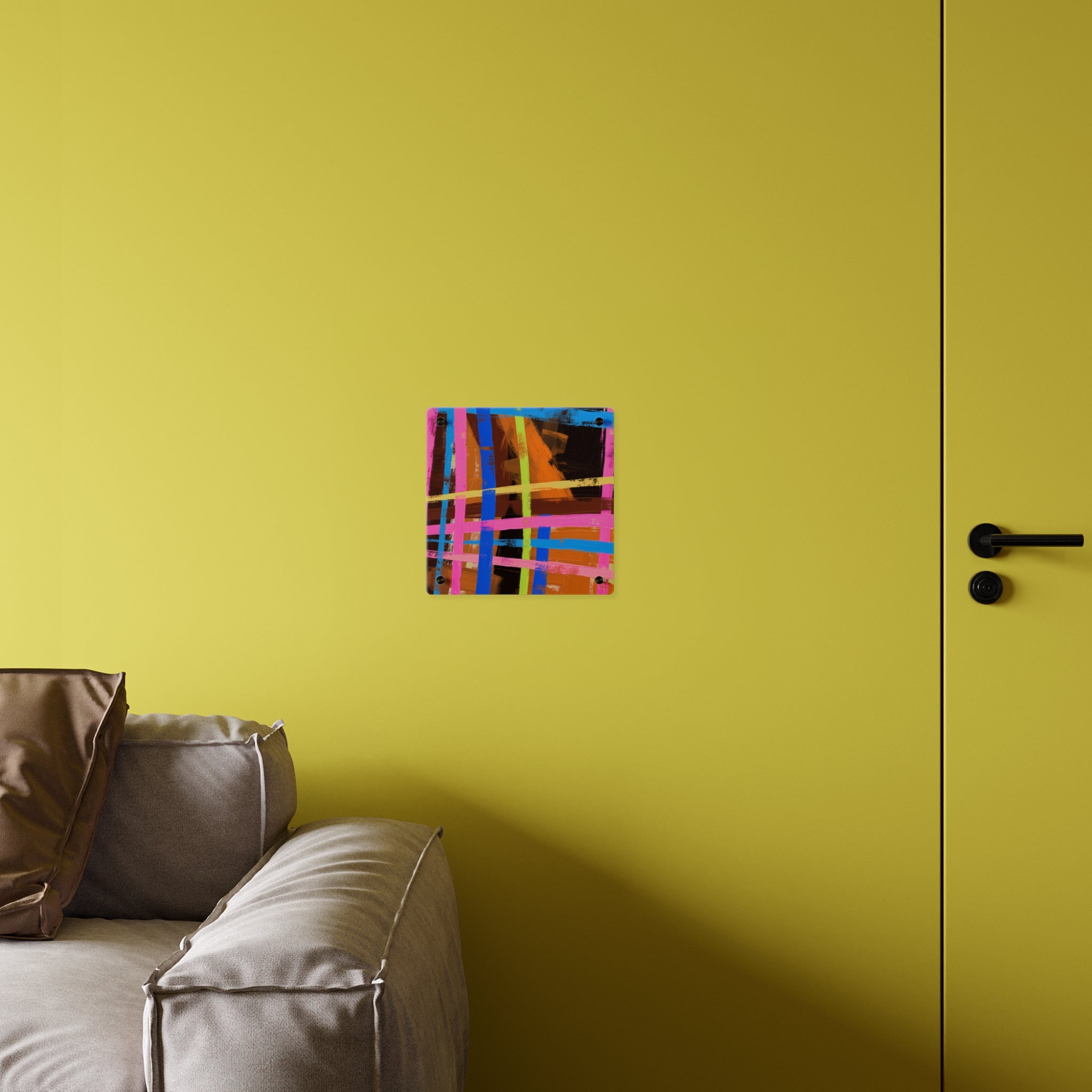 Abstract Neon Grid Acrylic Wall Art Panel — Colorful Modern Geometric Decor