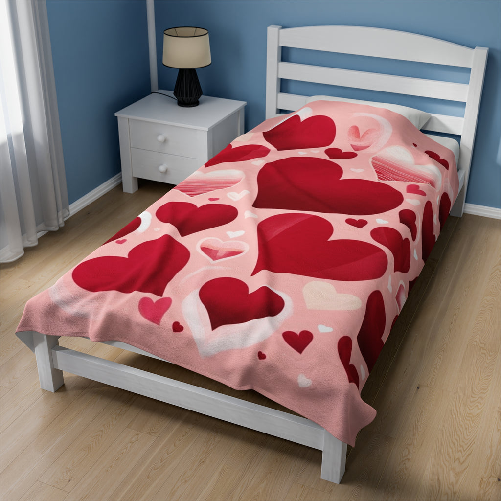 Romantic Heart Pattern Velveteen Plush Blanket for Cozy Moments