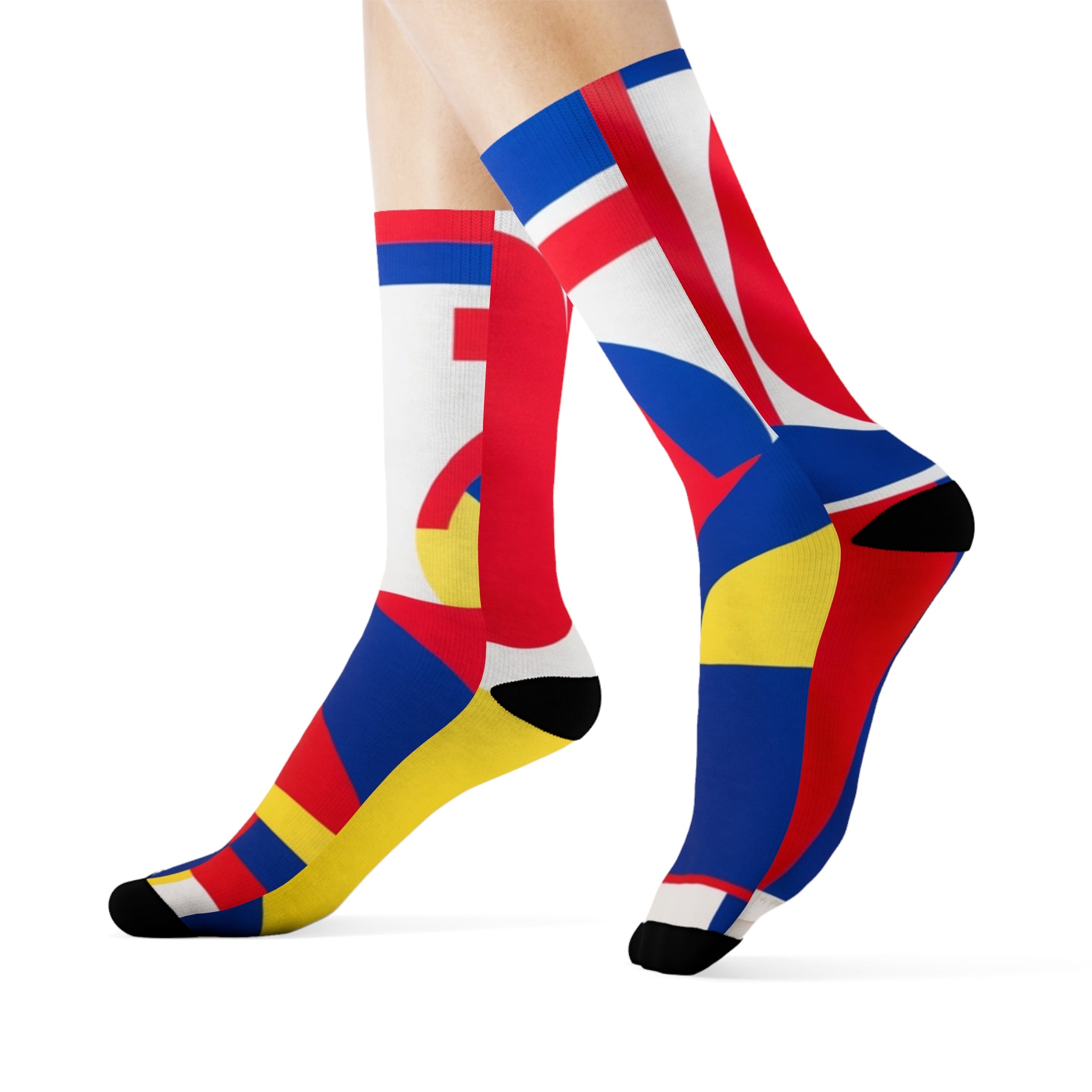 Abstract Color Block Crew Socks