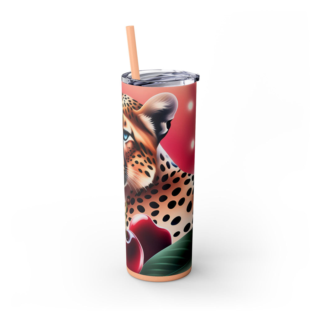 Wild Cherry Leopard Skinny Tumbler with Straw, 20oz - Vibrant Travel Mug for Nature Lovers