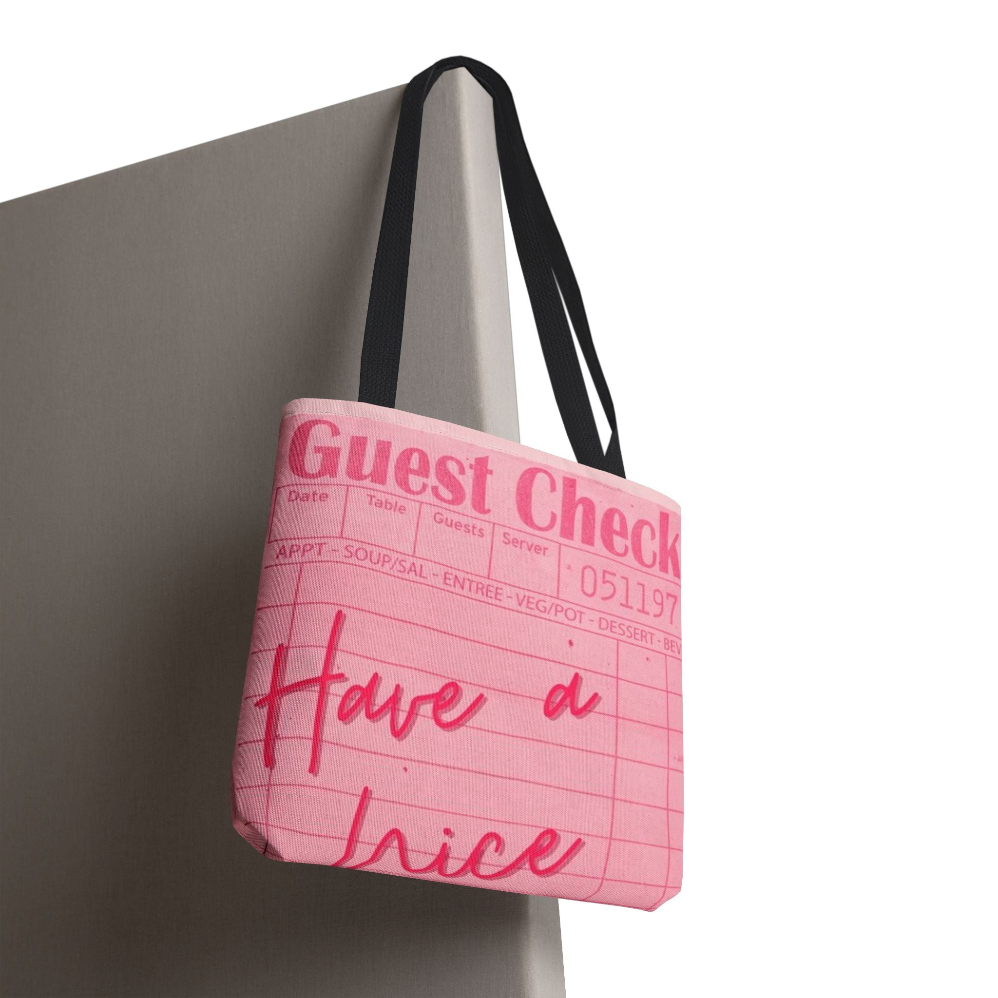 Guest Check Pink Tote Bag — 'Have a Nice Day' Retro Diner AOP Shopper