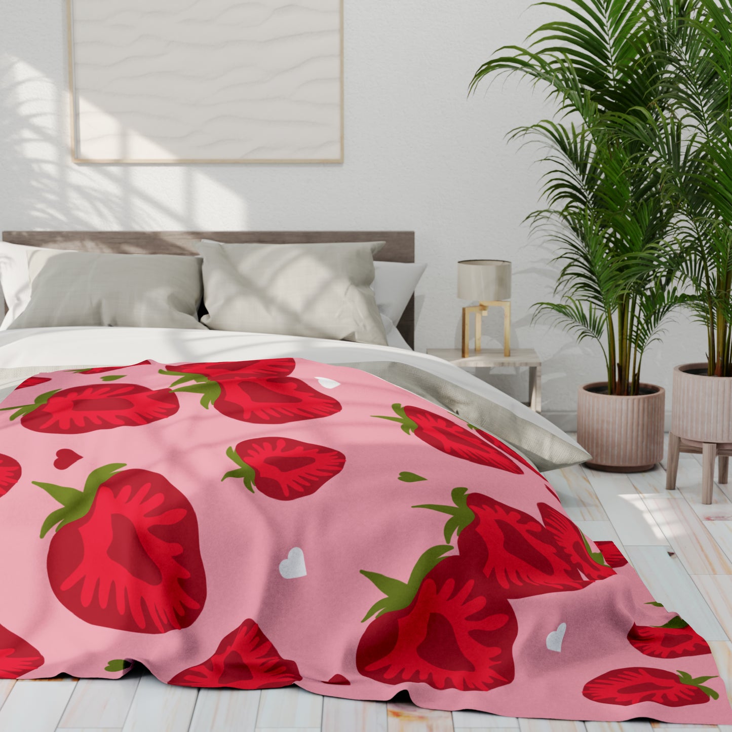 Strawberry Hearts Fleece Blanket