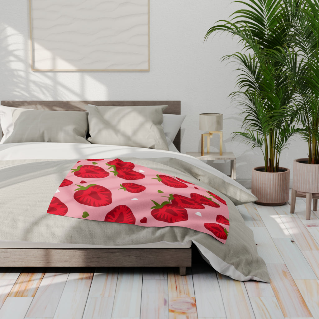 Strawberry Hearts Fleece Blanket