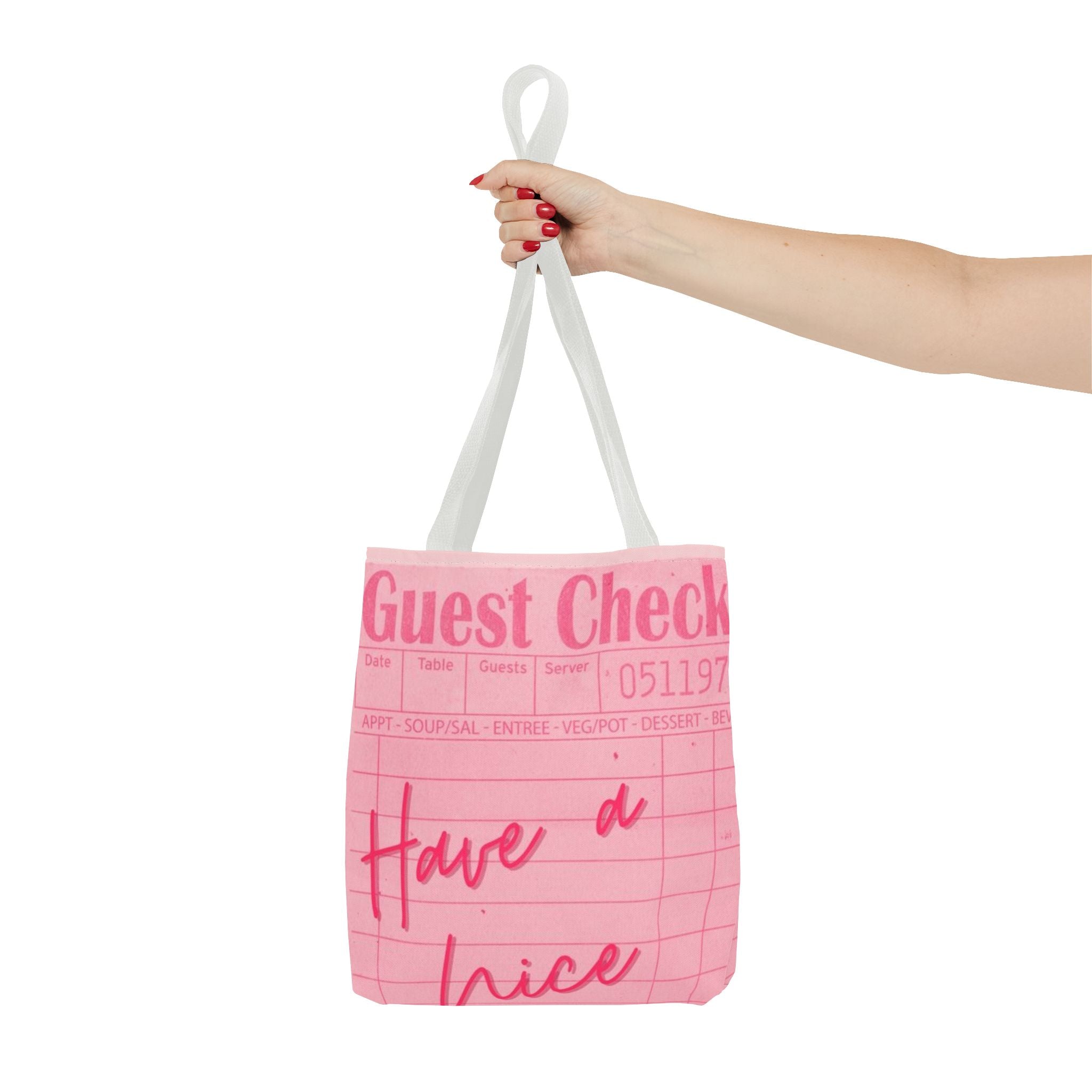 Guest Check Pink Tote Bag — 'Have a Nice Day' Retro Diner AOP Shopper