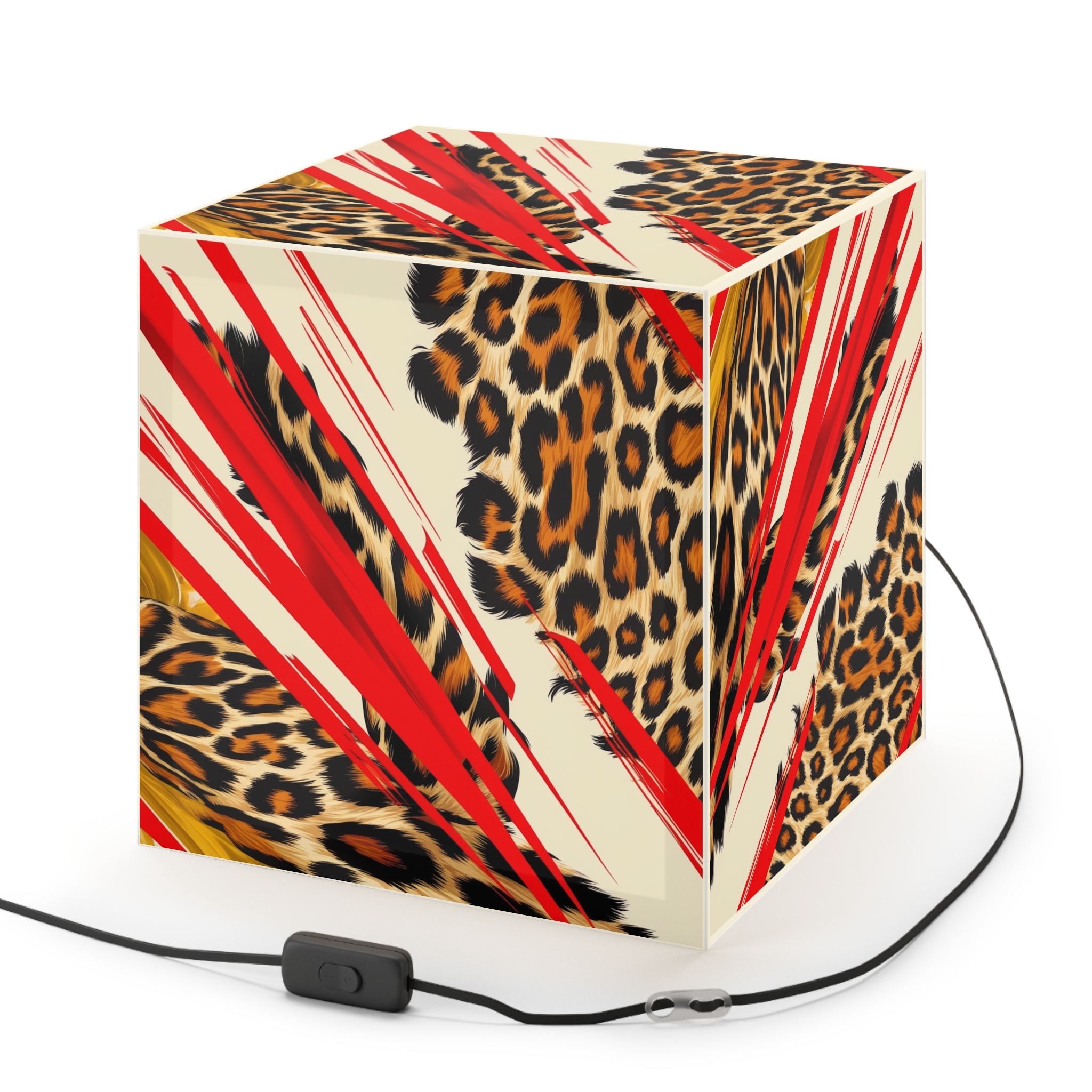 Wild Luxe Leopard Print Light Cube Lamp - Modern Home Decor